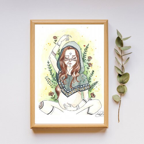 Affiche aquarelle WOLF MOTHER